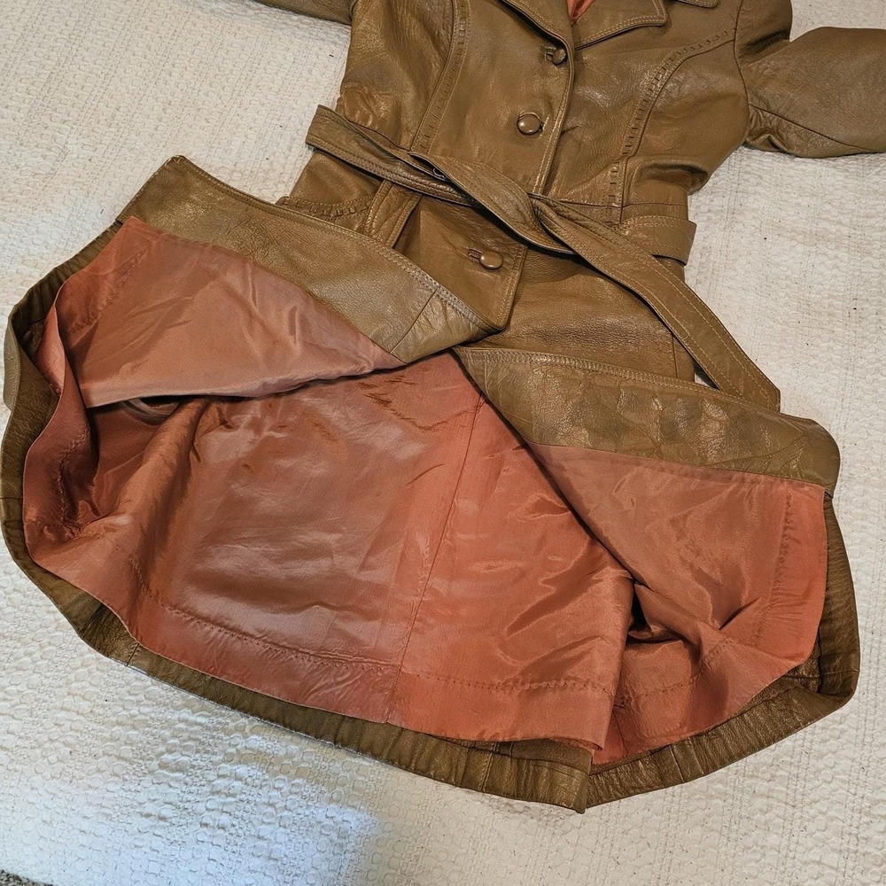 Vintage Neiman Marcus Leather Trench Coat Womens Medium Brown Belted‎ Lined - Picture 13 of 14